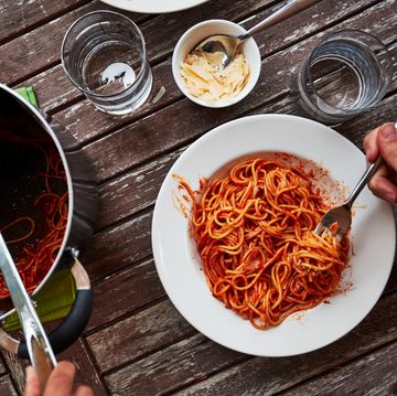 pasta dinner with spaghetti