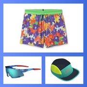 socks, shorts, tshirt, sunscreen, hat, sunglasses, water bottle