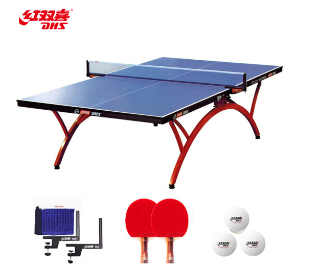 紅雙喜(DHS)專業(yè)乒乓球桌家用訓(xùn)練健身折疊式球臺(tái)T2828(附帶網(wǎng)架、乒拍、乒球)